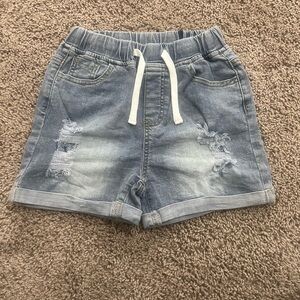 Little Bipsy Distressed Denim Shorts with White Drawstring